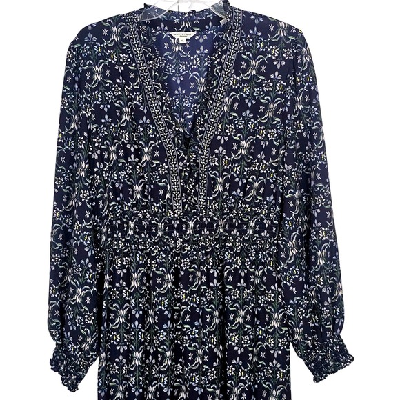 Max Studio London Navy Blue Floral Tiered Maxi Dress XL Smocked Boho Peasant - Picture 3 of 9